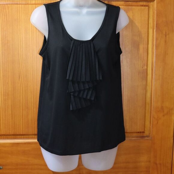 Talbots Black Ruffle Tank Top Medium NWT Pleated Yoke Summer Layering Top - Picture 2 of 10